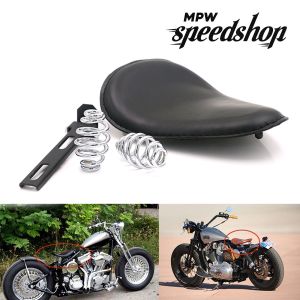 Black Solo Slim Leather Seat & Springs - Custom Harley Bobber chopper