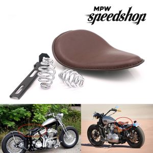 Brown Solo Slim Leather Seat & Springs Custom Harley Bobber chopper
