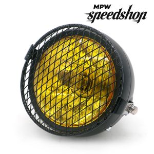 Yellow Lens Custom Cafe Racer 5.75" Black Headlight & Grill