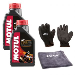 Motul 7100 4T 5W40 Synthetic Motorcycle Engine Oil 2L + MPW Gloves And Cloth