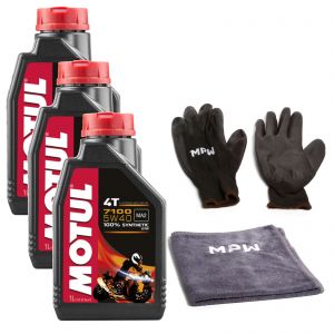 Motul 7100 4T 5W40 Synthetic Motorcycle Engine Oil 3L + MPW Gloves and Cloth