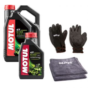 Motul 5100 4T 10W30 4 Stroke Motorcycle Engine Oil 5L + 2 MPW Gloves + 2 Cloths