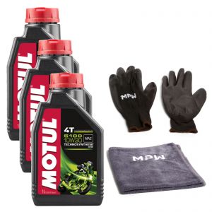 Motul 5100 4T 10W30 4 Stroke Motorcycle Engine Oil - 3L + MPW Gloves and Cloth