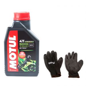 Motul 5000 4T 10W40 Semi-Synthetic Motorcycle Engine Oil - 1L With MPW Gloves