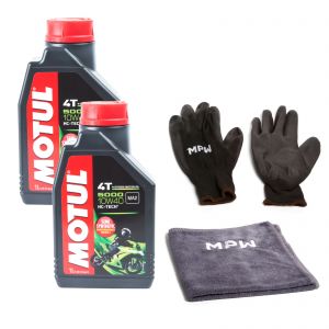 Motul 5000 4T 10W40 Semi-Synthetic Motorcycle Engine Oil - 2L + Gloves and Cloth