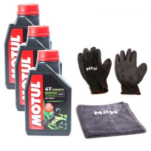 Motul 5000 4T 10W40 Semi-Synthetic Motorcycle Engine Oil - 3L + Gloves and Cloth