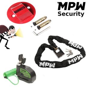 MPW Motorbike Scooter Chain Lock and Ground Anchor & Disc Lock - 1.2M