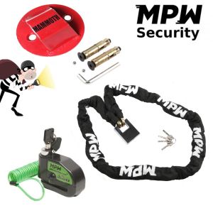 MPW Motorbike Scooter Chain Lock & Ground Anchor and Disc Lock - 1.5M