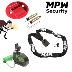 MPW Motorbike Scooter Chain Lock & Ground Anchor & Disc Lock 1.5M