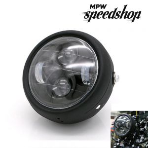 Custom Cafe Racer LED 6.5" Black Headlight - Clear Lens