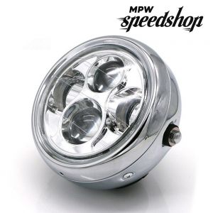 Custom Cafe Racer LED 6.5" Chrome Headlight - Clear Lens