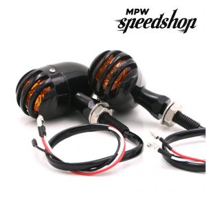 Pair Of Universal Cafe Racer Prison Grill Style Indicators - Black