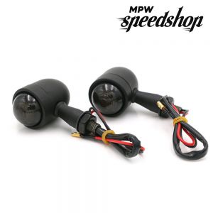 Pair Of Universal Cafe Racer Smoked Bullet Style Indicators - Black / Smoked