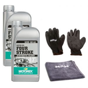 Motorex 10W40 4 Stroke Motorcycle Engine Oil - 2L + MPW Gloves and Cloth Bundle