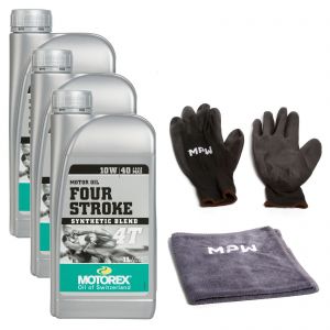 Motorex 10W40 4 Stroke Motorcycle Engine Oil - 3L + MPW Gloves and Cloth Bundle