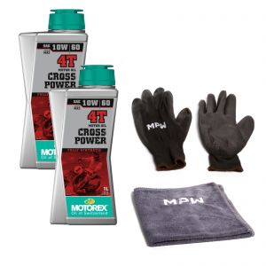 Motorex 10W60 4T Cross Power Motorcycle Engine Oil - 2L + MPW Gloves and Cloth