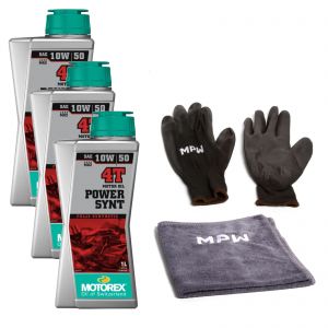Motorex 10W50 4T Power Synt Motorcycle Engine Oil - 3L + MPW Gloves and Cloth