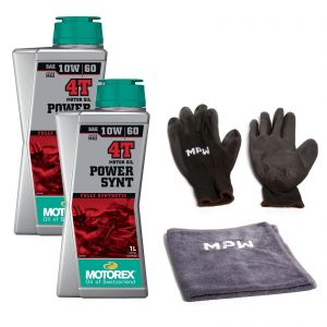 Motorex 10W60 4T Power Synt Motorcycle Engine Oil - 2L + MPW Gloves and Cloth