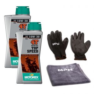 Motorex 10W30 4T Top Speed Motorcycle Engine Oil - 2L + MPW Gloves and Cloth