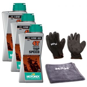 Motorex 10W40 4T Top Speed Motorcycle Engine Oil - 3L + MPW Gloves and Cloth
