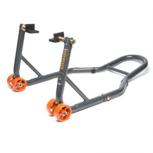 Motorcycle Rear Paddock Stand with L-Adapters in Grey/Orange