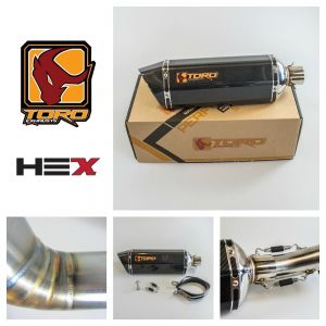 Duke 125/200/390 11-16 Toro Exhaust Link Pipe w/ Gloss Carbon HexX Silencer