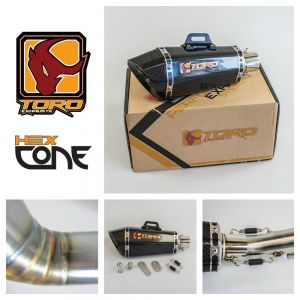 CBF1000 05-11 - Toro Exhaust Link Pipe, w/ Gloss Carbon HexCone Twin Silencer