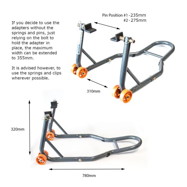 MPW Race Dept Motorcycle Front Paddock Stand in Grey/Orange 