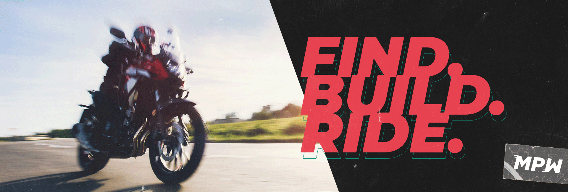 Find. Build. Ride. Motorcycle Parts Warehouse graphic.